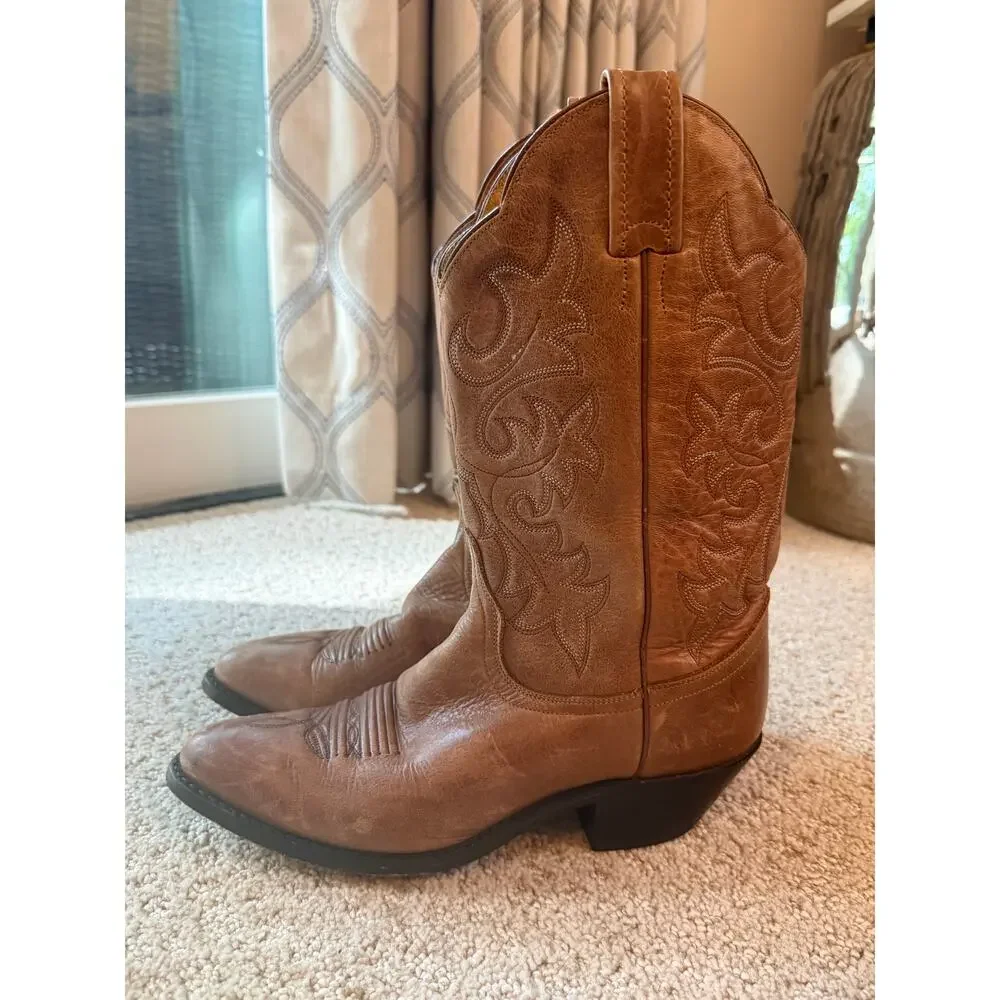 Dan Post Brown Leather Western Cowboy Boots Embroidered Pointed Toe Size 7M